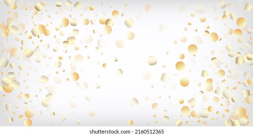 Gold, Silver VIP Falling Bokeh Confetti. Luxury Expensive New Year Christmas Garland Vector Background. Rich Gold, Silver Lights, Sparkles, Gradient Tinsel Confetti. Sparkling Winter Glitter.