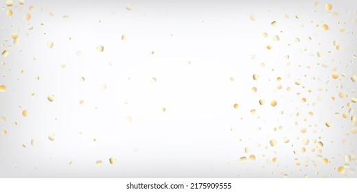 Gold, Silver VIP Falling Bokeh Confetti. Sparkling Winter Foil. Rich Gold, Silver Lights, Sparkles, Gradient Tinsel Confetti. Luxury Expensive New Year Christmas Decoration Vector Background.