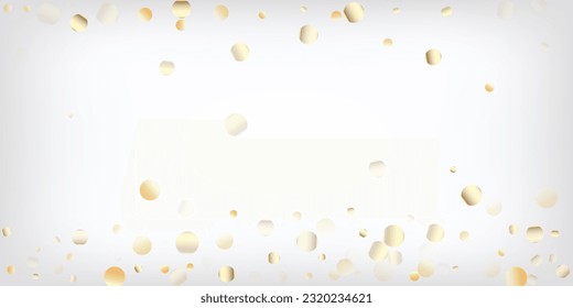 Gold, Silver VIP Falling Bokeh Confetti. Luxury Magic New Year Christmas Celebration Vector Background. Rich Gold, Silver Lights, Sparkles, Gradient Tinsel Confetti. Sparkling Winter Bokeh.