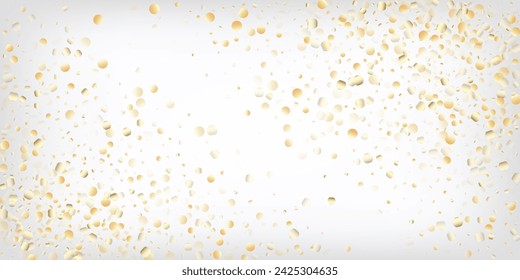 Gold, Silver VIP Falling Bokeh Confetti. Sparkling Winter Stars. Rich Gold, Silver Lights, Sparkles, Gradient Tinsel Confetti. Magic Glamour New Year Christmas Decoration Vector Background.