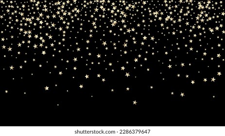 Gold, Silver VIP Falling Stars Confetti. Rich Gold, Silver Glitter, Sparkles, Gradient Stars Confetti. Sparkling Winter Foil. Luxury Expensive New Year Christmas Celebration Vector Background.
