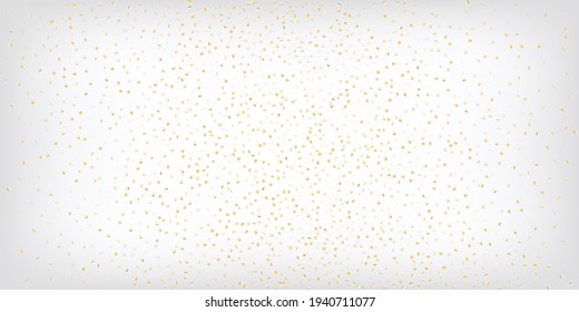 Gold, Silver VIP Flying Bokeh Confetti. funkelnde Winterfolie. Reiche Gold, Silberleuchten, Funkeln, Farbige Tinsel Confetti. Luxuriöser, teurer Weihnachtsdekor, Vektorhintergrund.