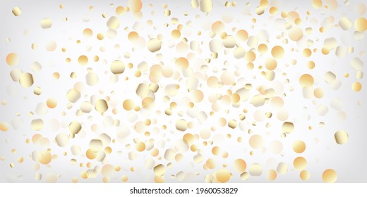 Gold, Silver VIP Flying Bokeh Confetti. Elegant Glamour New Year Christmas Garland Vector Background. Rich Gold, Silver Lights, Sparkles, Gradient Tinsel Confetti. Sparkling Winter Bokeh.