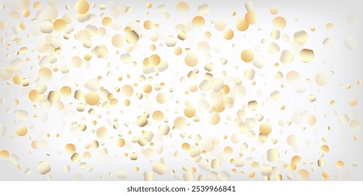Gold, Silver VIP Flying Bokeh Confetti. Sparkling Winter Border. Rich Gold, Silver Lights, Sparkles, Gradient Tinsel Confetti. Glamour Luxury New Year Christmas Garland Vector Background.