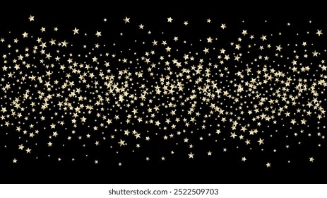 Gold, Silver VIP Flying Stars Confetti. Glamour Sparkling New Year Christmas Garland Vector Background. Rich Gold, Silver Glitter, Sparkles, Gradient Stars Confetti. Sparkling Winter Glitter.
