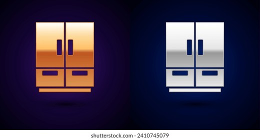 Gold and silver Wardrobe icon isolated on black background.  Vector