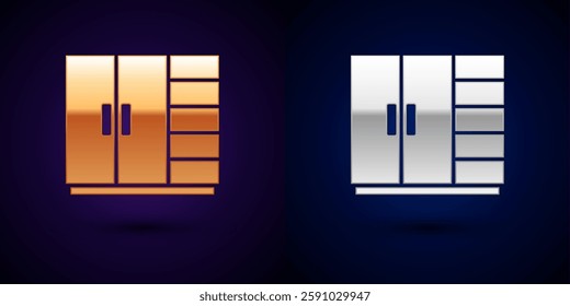 Gold and silver Wardrobe icon isolated on black background.  Vector