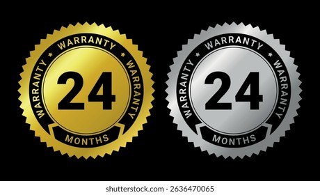 Gold and silver warranty badges with 24 months text for product guarantee and quality labels	
