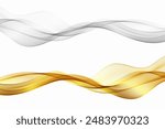 Gold and silver wave. Abstract wavy flow of curved lines.