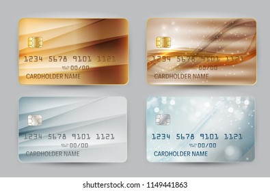 Gold and Silver Wave Bank Card blank model template top view with shadow isolated on transparent backgroundcollection set. Vector Illustration EPS10