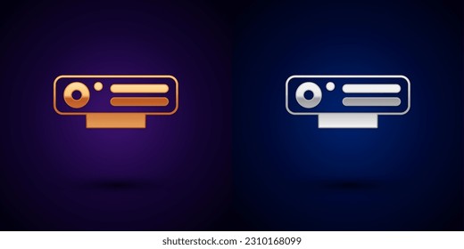 Gold and silver Web camera icon isolated on black background. Chat camera. Webcam icon.  Vector