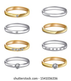 Gold and silver wedding rings set, vector