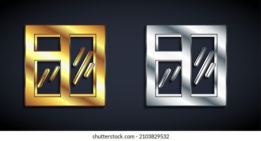 Gold and silver Window in room icon isolated on black background. Long shadow style. Vector