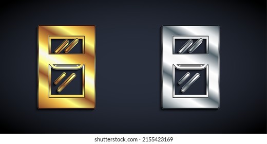 Icono de ventana dorada y plateada en habitación aislado en fondo negro. Estilo de sombra larga. Vector
