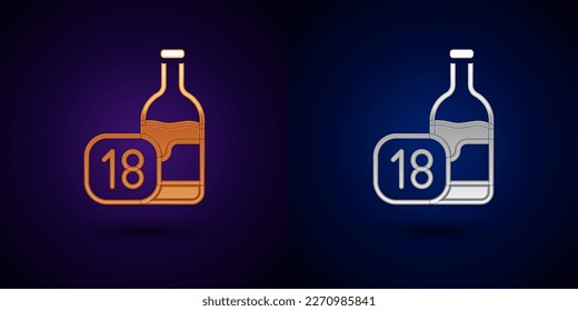 Gold and silver Wine bottle icon isolated on black background. Age limit for alcohol.  Vector