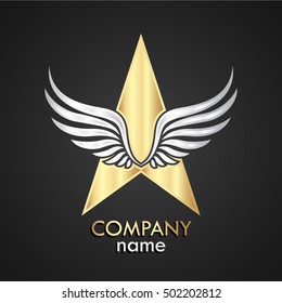 gold silver winged star logo