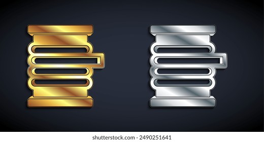 Gold und Silber Draht elektrische Kabel auf einer Rolle oder Trommel Symbol isoliert auf schwarzem Hintergrund. Langer Schatten. Vektorgrafik