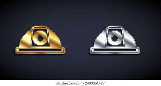 Gold and silver Worker safety helmet icon isolated on black background. Long shadow style. Vector