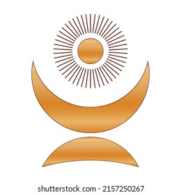 Gold Simple Graphic Moon. Minimalist Golden Gradient Colored Vintage Moon Element Icon.