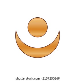 Gold Simple Graphic Moon. Minimalist Golden Gradient Colored Vintage Moon Element Icon.