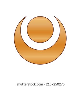 Gold Simple Graphic Moon. Minimalist Golden Gradient Colored Vintage Moon Element Icon.