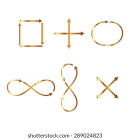 Gold Simple Icon set related to Interface Arrows