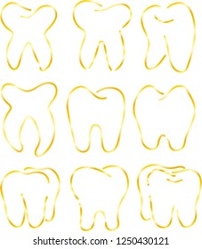 Gold Simple Line drawing of tooth set