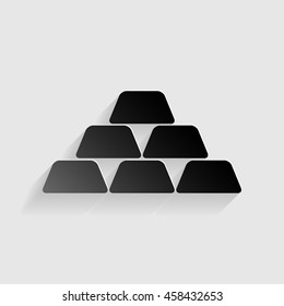Gold simple sign. Black paper with shadow on gray background.