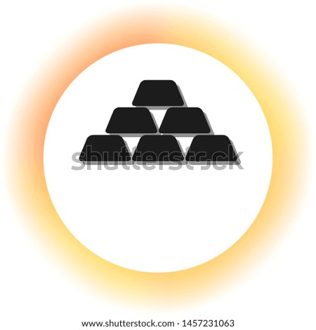 Gold simple sign. Dark icon with shadow on the glowing circle button. Illustration.