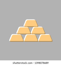 Gold simple sign. Emboss effect with light orange icon on gray background.