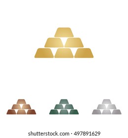 Gold simple sign. Metal icons on white backgound.