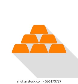 Gold simple sign. Orange icon with flat style shadow path.
