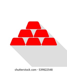 Gold simple sign. Red icon with flat style shadow path.