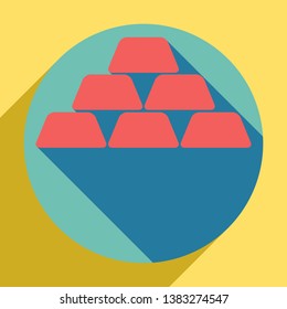 Gold simple sign. Sunset orange icon with llapis lazuli shadow inside medium aquamarine circle with different goldenrod shadow at royal yellow background.