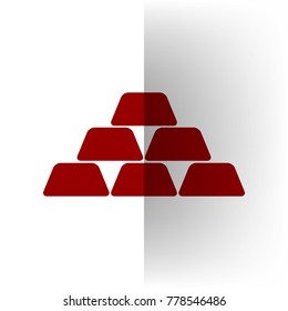 Gold simple sign. Vector. Bordo icon on white bending paper background.