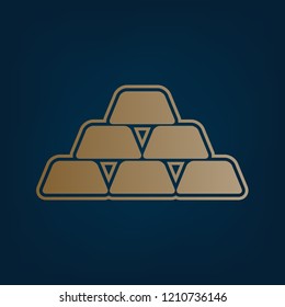 Gold simple sign. Vector. Golden icon and border at dark cyan background.