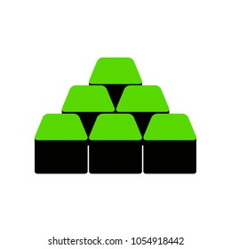 Gold simple sign. Vector. Green 3d icon with black side on white background. Isolated.