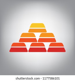 Gold simple sign. Vector. Horizontally sliced icon with colors from sunny gradient in gray background.