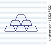 Gold simple sign. Vector. Navy line icon on notebook paper as background with red line for field.