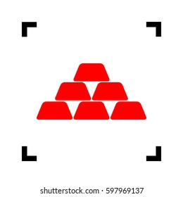 Gold simple sign. Vector. Red icon inside black focus corners on white background. Isolated.