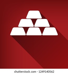 Gold simple sign. Vector. White icon with limitless shadow at ruby red background.