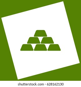 Gold simple sign. Vector. White icon obtained as a result of subtraction rotated square and path. Avocado background.