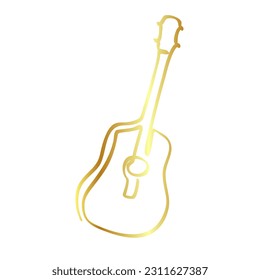 gold simple vector sketch accoustic guitar single one line art, continuous 
