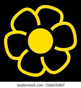 Gold Single Isolated Flat Vector Flower on Black Background. Icon Flower For Holiday, Design, India, Oriental and Arabic Ornament, Print, Web and App.