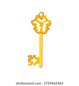 Esqueleto de oro clave de pie sobre un fondo blanco, que simboliza conceptos importantes como la seguridad, desbloquear oportunidades, acceso, éxito, solución, secreto y misterio