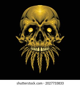 Gold Skull Cannabis Weed Leaves Vektorgrafiken für Ihre Arbeit Logo, Maskottartikel T-Shirt, Aufkleber und Label Designs, Poster, Grußkarten Werbung Unternehmen oder Marken.