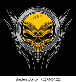 gold skull in circle ornament vector illustration