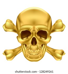 Gold Skull and Crossbones. Illustration on white for creative design