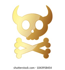 Gold skull with crossbones. Vector illustration. Golden human skull on white background.