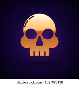 Gold Skull icon isolated on dark blue background. Happy Halloween party.  Vector Illustration